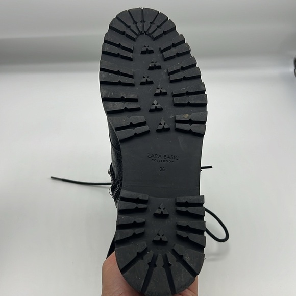 Zara - Black Leather Bejeweled Criss Cross Lace Up Biker Ankle Boot Size 6 - Picture 12 of 14